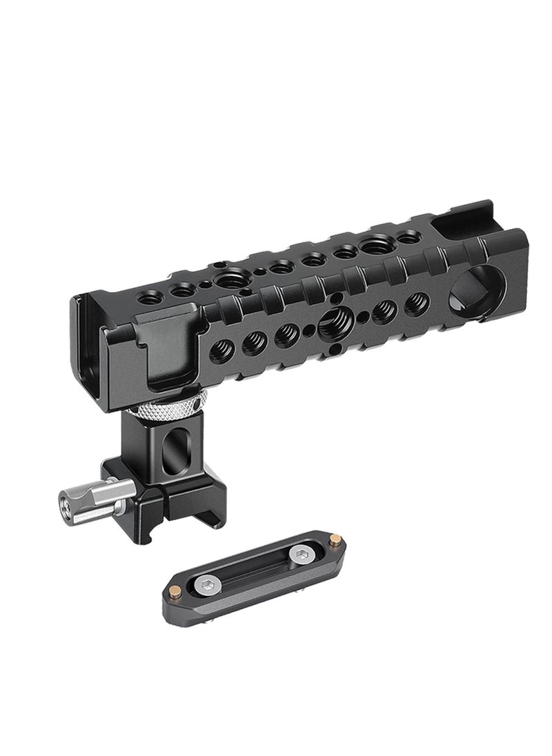 SYOSI Camera Cage Top Handle Grip Quick Release NATO Rail Top Handle with Cold Shoe Arri Locating Hole 15mm Rod Clamp NATO Safety Rail for Video Camera Cage Rig Camcorder Light Microphones  - Image 1
