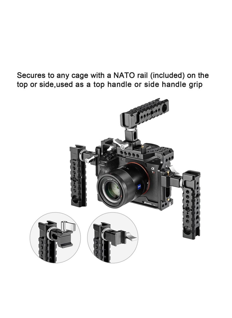 SYOSI Camera Cage Top Handle Grip Quick Release NATO Rail Top Handle with Cold Shoe Arri Locating Hole 15mm Rod Clamp NATO Safety Rail for Video Camera Cage Rig Camcorder Light Microphones  - Image 5