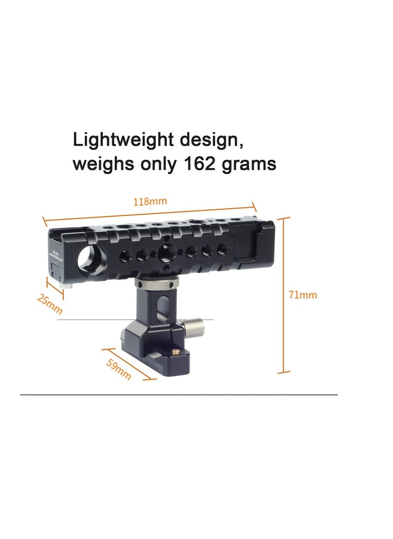 SYOSI Camera Cage Top Handle Grip Quick Release NATO Rail Top Handle with Cold Shoe Arri Locating Hole 15mm Rod Clamp NATO Safety Rail for Video Camera Cage Rig Camcorder Light Microphones  - Image 2