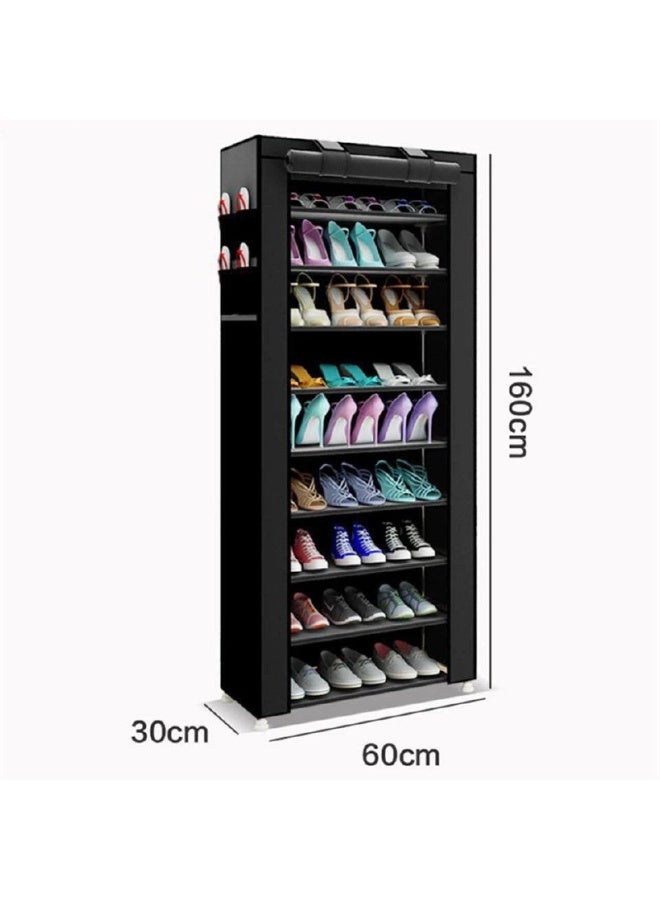 رف أحذية قماشي بأرفف معدنية متينة لترتيب الأحذية وحفظها بشكل أنيق بعيدًا عن الباب، مما يمنع الفوضى رف أحذية من 10 طبقات - Image 1