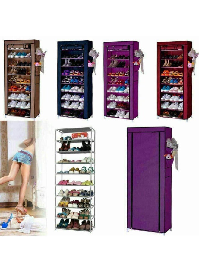 رف أحذية قماشي بأرفف معدنية متينة لترتيب الأحذية وحفظها بشكل أنيق بعيدًا عن الباب، مما يمنع الفوضى رف أحذية من 10 طبقات - Image 2