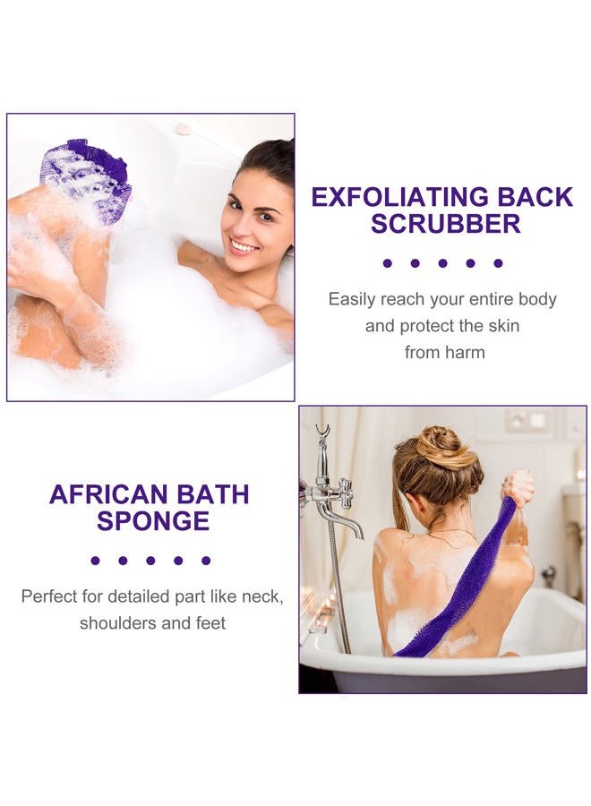 Patelai 2 Pieces African Net Bath Sponge African Exfoliating Long Body Scrubber Tight Weave Beauty Skin Smoother Tower Bath Cloth Porous Stretches Back Washcloths for Daily Use or Stocking Stuffer (Purple) - Image 4