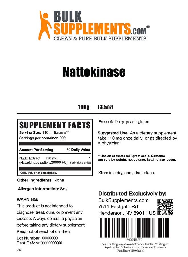 BULKSUPPLEMENTS.COM - Nattokinase 2000 Fu Powder From Natto Extract Circulation Supplements 110Mg Of Natto Powder Per Serving Nattokinase Supplement (100 Grams 3.5 Oz) - Image 1