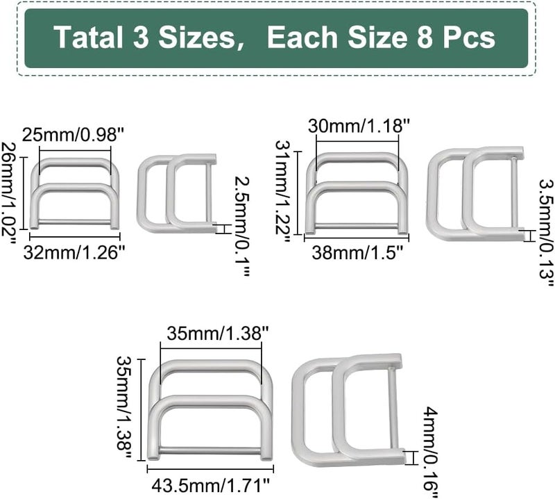 klarako 24Pcs Double D-Ring Buckles, 3 Size Metal Adjustable Purse Lklarako Fasteners 25mm/30mm/34mm Metal D Ring Adjustable Purse Lklarako Rings Clip Connector Hardware for DIY Leather Craft Accessories - Image 2