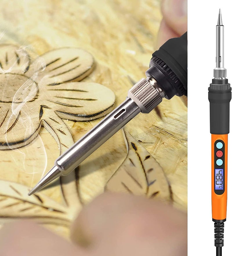 سيوسي طقم مكواة لحام، مكواة لحام كهربائية 90 واط، أدوات لحام، درجة حرارة قابلة للتعديل 180-480 درجة مئوية، طقم لحام، طقم مكواة لحام رقمية محمولة مع 5 رؤوس لحام، سلك لحام، حامل صغير - Image 3