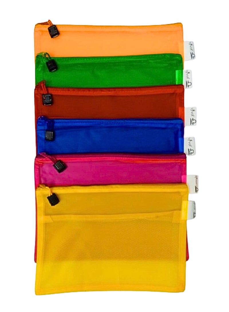 Libra أكياس ملفات بسحاب مقاس A5، حقيبة بلاستيكية مقاومة للماء بسحاب لحفظ المستندات، متعددة الألوان (عبوة من 6 قطع) - Image 1