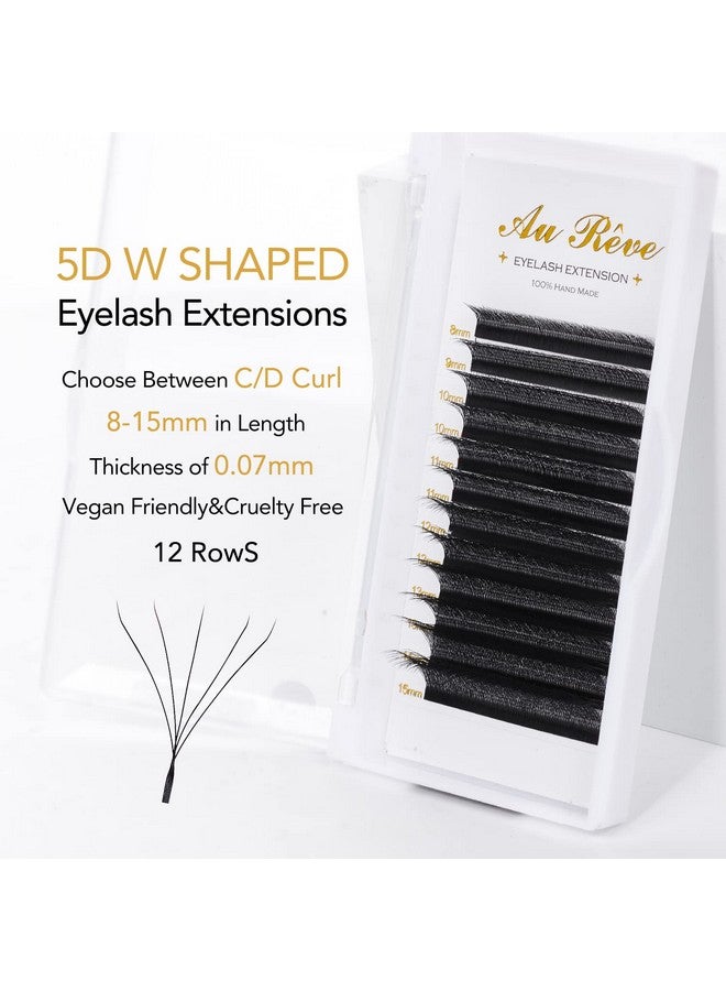 AuReve W Eyelash Extensions C Curl 0.07Mm 8 15Mm Mix Tray W Shaped 5D Volume Premade Fan Lashes Matte Black Cluster Easy Fans Lashes Professional Use Yy Lash - Image 4
