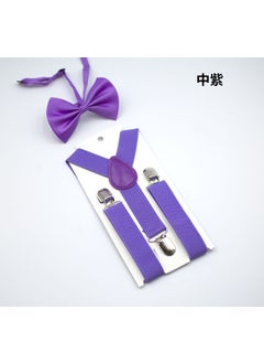 Kids Unisex Solid Y-Back Suspenders Bowtie Set Medium purple