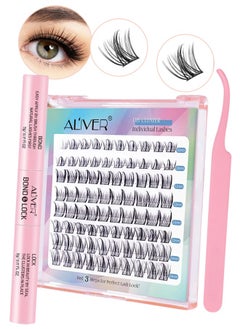 80 Pcs Lash Clusters, Lash Adhesive Glue & Lash Tweezer Set Eyelash Extensions Kit Wispy False Eyelashes Lash Clusters DIY Eyelash Extensions Individual False Eyelashes for Women (10mm - 14mm