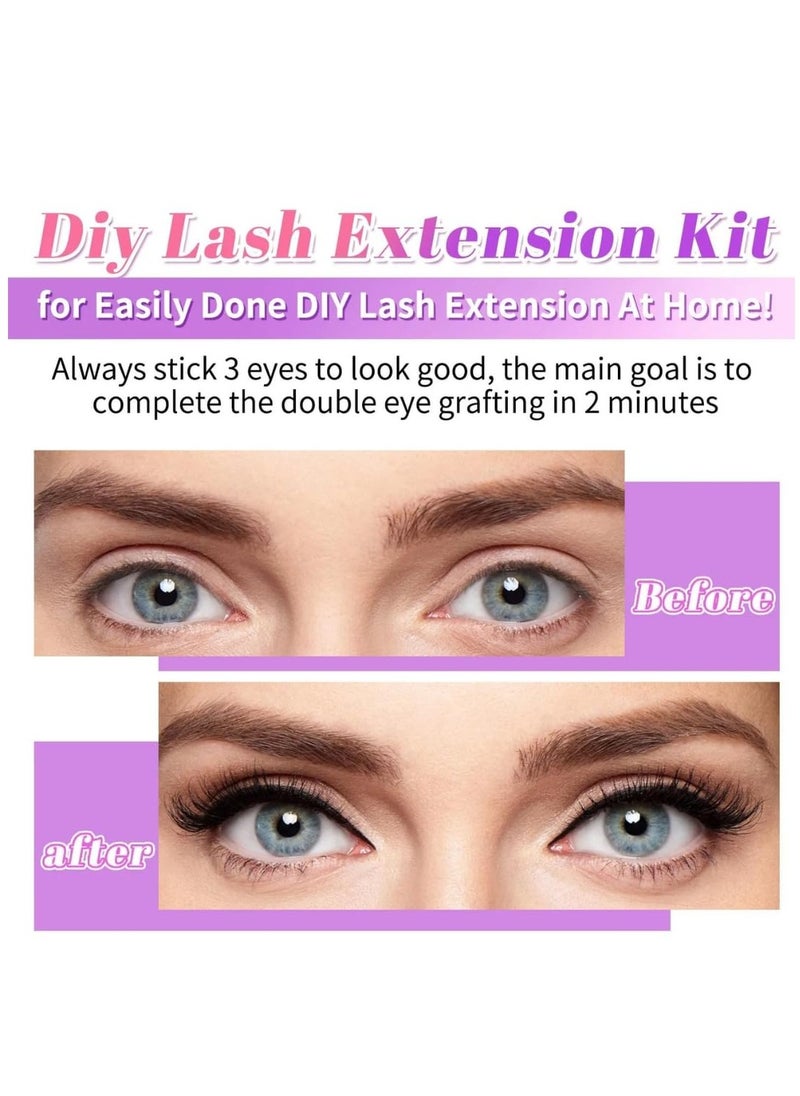 ALIVER - 80 Pcs Lash Clusters, Lash Adhesive Glue & Lash Tweezer Set Eyelash Extensions Kit Wispy False Eyelashes Lash Clusters DIY Eyelash Extensions Individual False Eyelashes for Women (10mm - 14mm - Image 1