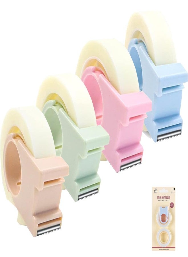 Hibucuo 4 Pack Invisible Tape with Mini Dispenser Set, Mini Tape Cutter with 2 Roll Magic Tape, Writable Tape, Repairable Tape, Portable Repairing for Office School Home, 5 Dispensered Rolls, 0.5 x 700 Inch - Image 1