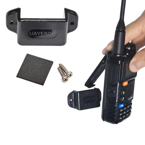 UAYESOK Ham Handheld Radio Holder, Walkie Talkie & Speaker Mic Vehicle Car Clip Mount Bracket, Adhesive Back Screw Fixation(Black) - Image 1