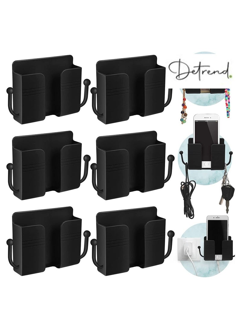 DETREND 6 Pieces Wall Mount Phone Holder Self-Adhesive Wall Beside Organizer Storage Box Plastic Charging Phone Stand Remote Wall-Mounted Phone Brackets Holder for Bedroom Multicolor - Image 1