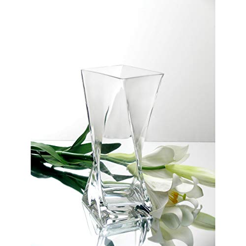 WGVI WGV Twist Bouquet Vase, 4" W, 10" H, Clear Square Block Gathering Hurricane Glass Floral Container, Centerpiece, Home Wedding Event Decor, 1 Piece (VUT0410) - Image 5