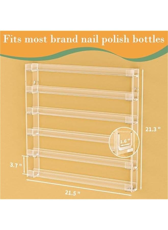 Arabest 21 * 21 Inch Nail Polish Wall Rack, Easy to Install, Clear Acrylic Nail Polish Display Holder Organizer 6 Tier Hold Up To 90-120 Bottles  - Image 2