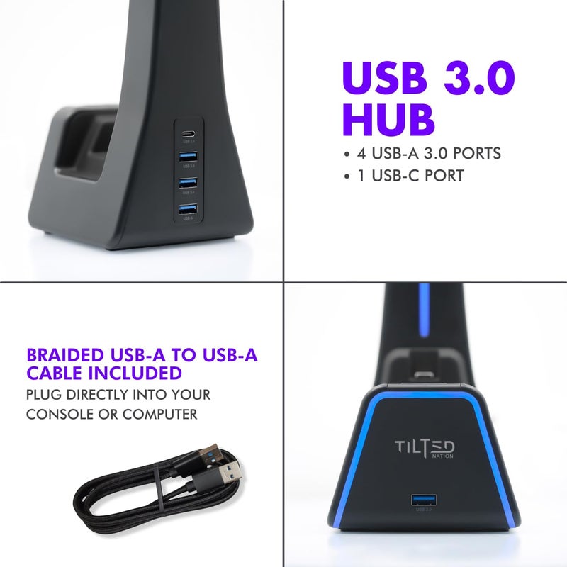 حامل سماعات رأس وأذرع تحكم للألعاب 3 في 1 من Tilted Nation مع محطة شحن لـ PS5 وXbox Series X - حامل أذرع التحكم وحامل سماعات الرأس للمكتب مع شاحن مغناطيسي لـ Playstation وXbox - Image 5