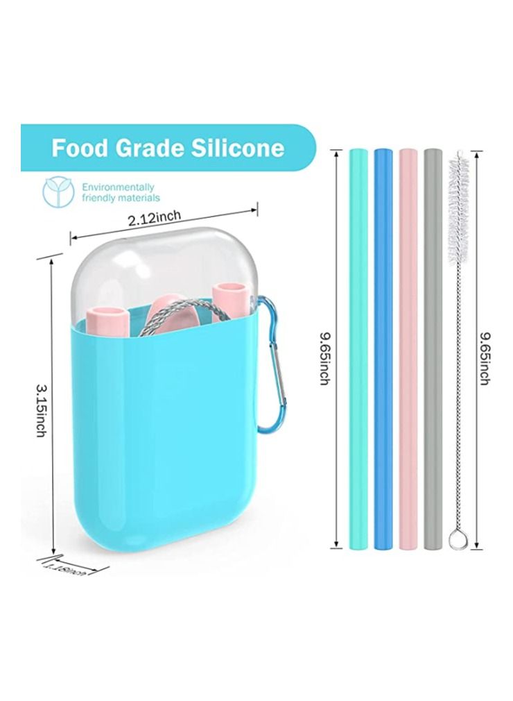 SYOSI Reusable Straws with Case, 4 Packs Convenient Travel Bottle Silicone Drinking Straws for Milkshakes, Frozen Drinks, Smoothies, Bubble Tea, Juice, Travel Straws with Case, and Cleaning Brush  - Image 3