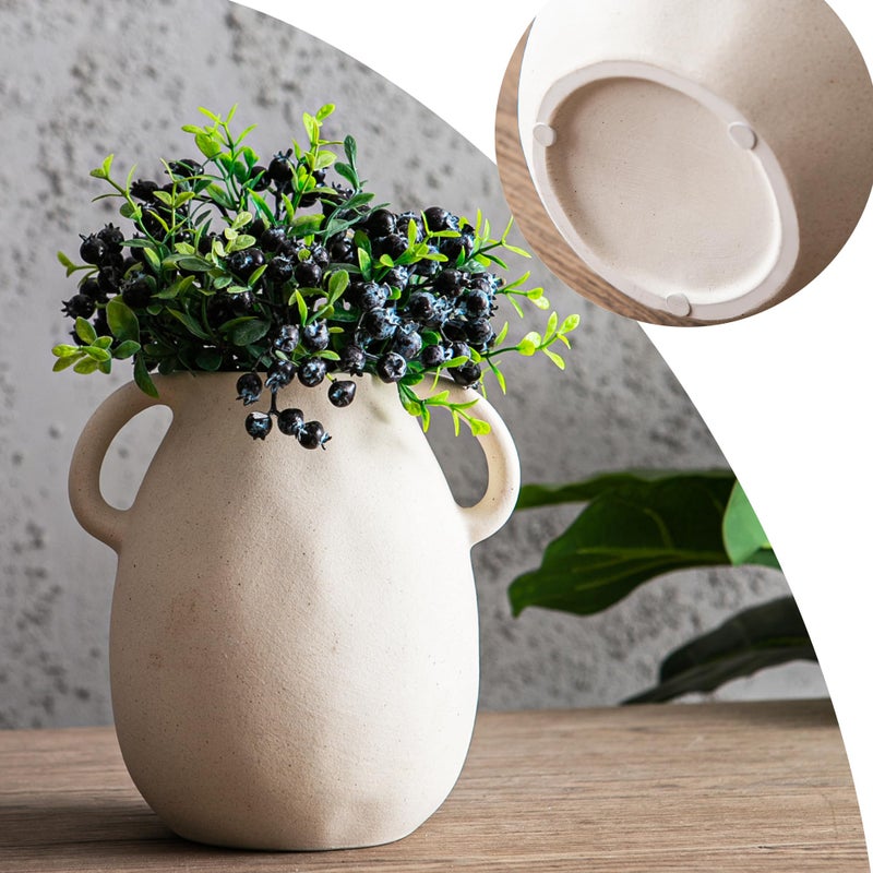 Kimdio White Ceramic Vase with 2 Handles â€“ Sand-Glazed Clay Pottery Vase for Dried Flowers, Rustic Modern Table Decor, Farmhouse Boho Shelf Decoration - Image 5