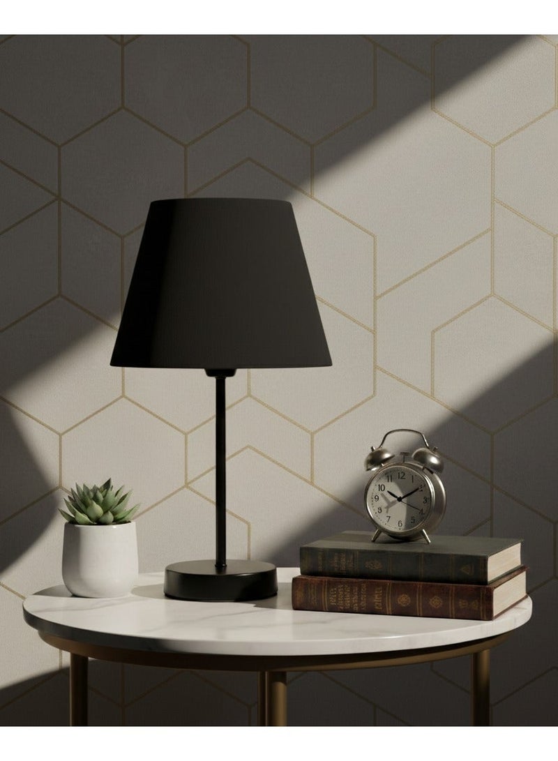 الروضة للإضاءة اباجورة شكل مميز وانيق بشابوة قماش فريد معدن - اباجورة مودرن لغرف النوم والمعيشة | اللون: اسود × اسود | المقاس: 45x25x25 سم - Image 2