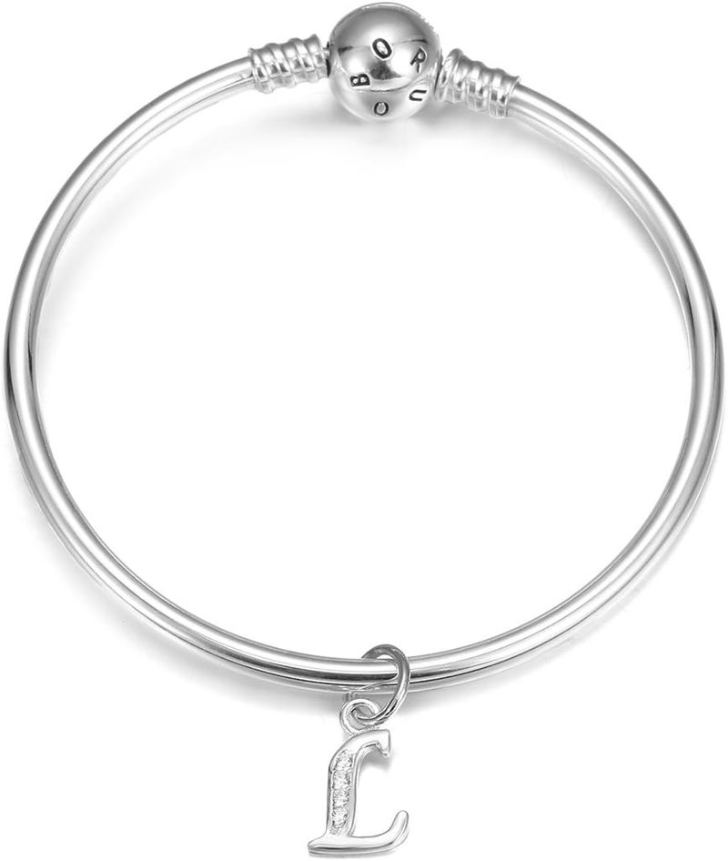 925 Sterling Silver Cubic Zirconia A-Z Initial Letters Alphabet Dangling charms Pendant