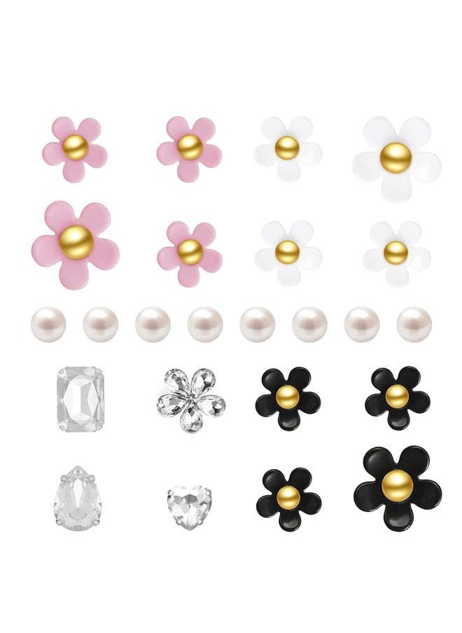 NEVEGE Shoe Charms 24PC, Flower Charms with Crystal Rhinestone & Pearl PVC, Cute Decoration for Girls Shoes  - Image 1