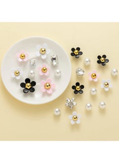 NEVEGE Shoe Charms 24PC, Flower Charms with Crystal Rhinestone & Pearl PVC, Cute Decoration for Girls Shoes  - Image 3