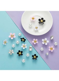 NEVEGE Shoe Charms 24PC, Flower Charms with Crystal Rhinestone & Pearl PVC, Cute Decoration for Girls Shoes  - Image 4