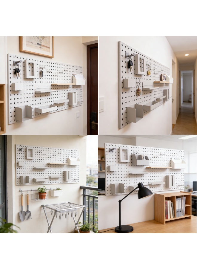 Lumina Wall Mounted Pegboard Organiser with Adjustable Shelves, White, 140cm x 60cm, Modern Rectangular Storage Display - Image 4