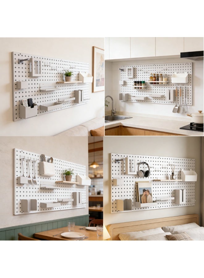 Lumina Wall Mounted Pegboard Organiser with Adjustable Shelves, White, 140cm x 60cm, Modern Rectangular Storage Display - Image 2