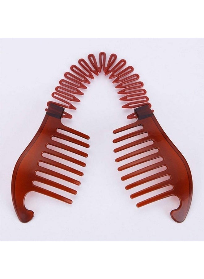 Fodattm Set Of 6 Women Lady Stretch Flexible Hair Combs Headband Interlocking Banana Clip Clincher Elongated Ponytail Holder And Full Circle Hair Comb Hair Hoop Hair Clip Spring Head Band With Deep Teeth  - Image 3