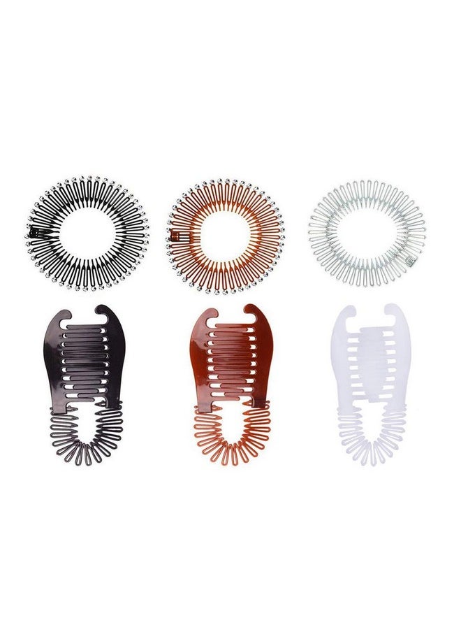Fodattm Set Of 6 Women Lady Stretch Flexible Hair Combs Headband Interlocking Banana Clip Clincher Elongated Ponytail Holder And Full Circle Hair Comb Hair Hoop Hair Clip Spring Head Band With Deep Teeth  - Image 2