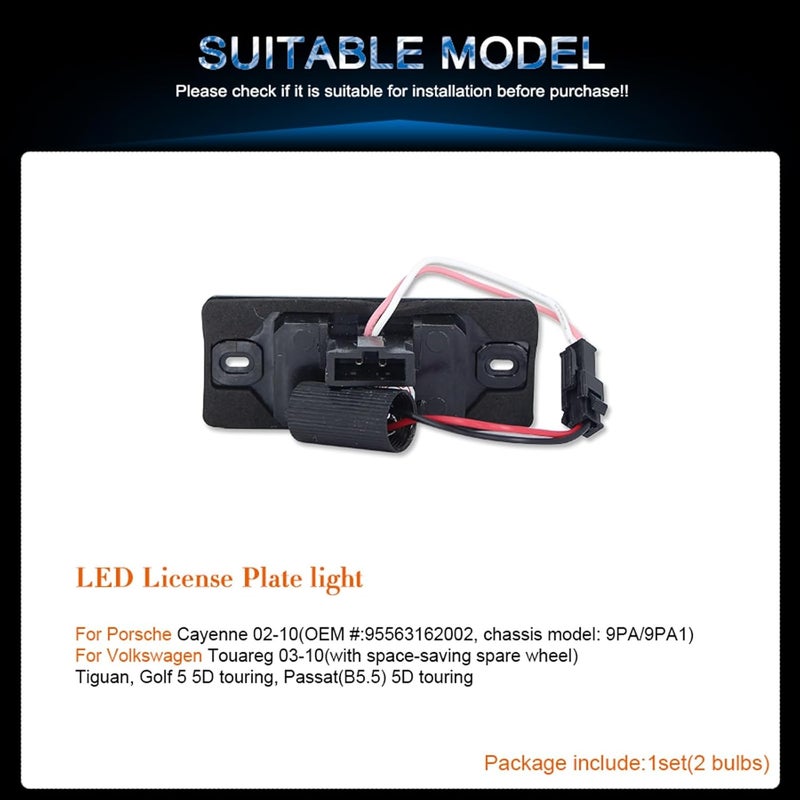 QASULER 2Pcs LED Number Plate Lights for VW Models - Image 3