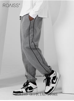 roaiss Men's Casual Sports Trousers Slim Stitching Simple Solid Color Elastic Waistband Spring and Autumn  - Image 5