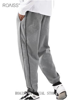 roaiss Men's Casual Sports Trousers Slim Stitching Simple Solid Color Elastic Waistband Spring and Autumn  - Image 4