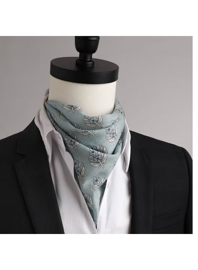 Hang Silk House Hangsifu Silk Scarf For Men, Square Scarf, Hangzhou Silk Mulberry Silk, High-End Gift Box For Dad, Light Blue - Image 1