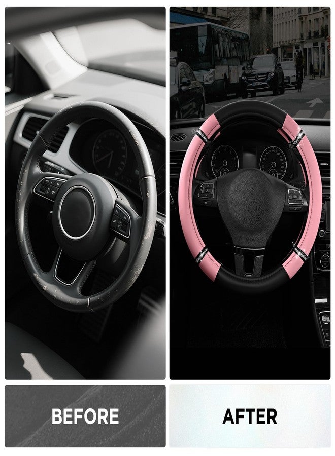 Road Comforts Road Comfort Leather Steering Wheel Cover - Premium Anti-Slip Car Steering Wheel Grip Cover - Universal Fit for 14.5”-15.5” Cars, Trucks & SUVs - Pink - Image 3