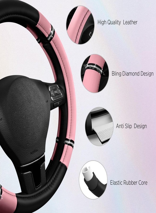 Road Comforts Road Comfort Leather Steering Wheel Cover - Premium Anti-Slip Car Steering Wheel Grip Cover - Universal Fit for 14.5”-15.5” Cars, Trucks & SUVs - Pink - Image 4
