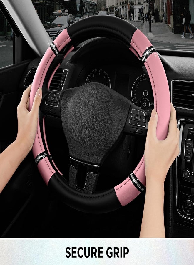 Road Comforts Road Comfort Leather Steering Wheel Cover - Premium Anti-Slip Car Steering Wheel Grip Cover - Universal Fit for 14.5”-15.5” Cars, Trucks & SUVs - Pink - Image 5