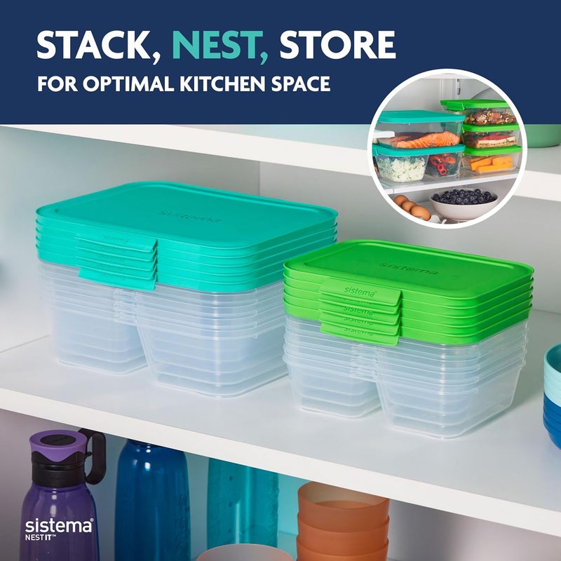 سيستيما عبوات تحضير الوجبات من نوع NEST IT، سعة 1.9 لتر، محكمة الإغلاق، مزودة بأقسام وأغطية، خالية من مادة BPA، لون أخضر، عدد 5 قطع، لون أبيض، رقم المنتج: 59175 - Image 4