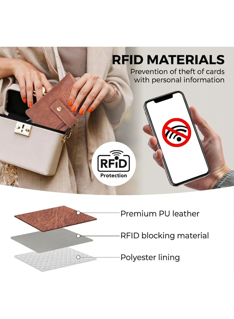 تمبو محفظة نسائية من الجلد الصناعي مع خاصية حجب RFID بسعة كبيرة، حامل بطاقات بحزام معصم، جيب للنقود بسحاب انها مثالية للسفر و العمل و النادي الرياضي و الشاطئ و التنقل و المواعدة و الطالبات والتنظيم اليومي - Image 4