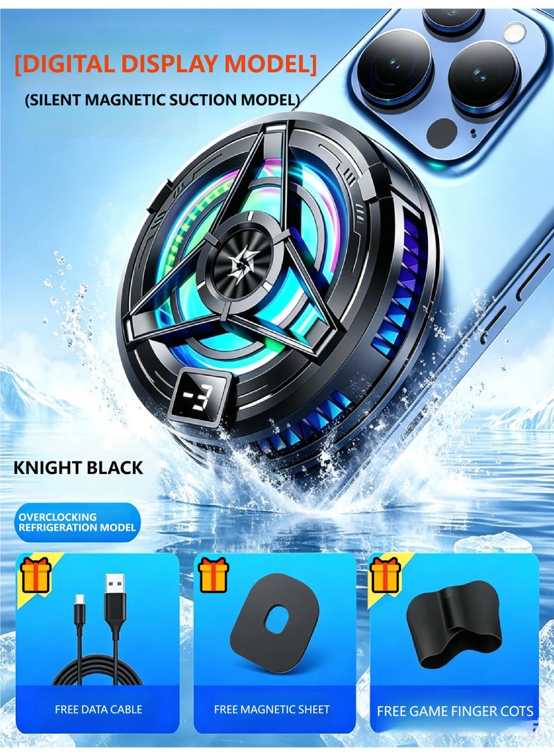 TNGames 【Digital Display Magnetic Version】Knight Black Overclocking Cooling Phone Radiator Free Data Cable+Magnetic Sheet+Gaming Finger Sleeves - Image 1