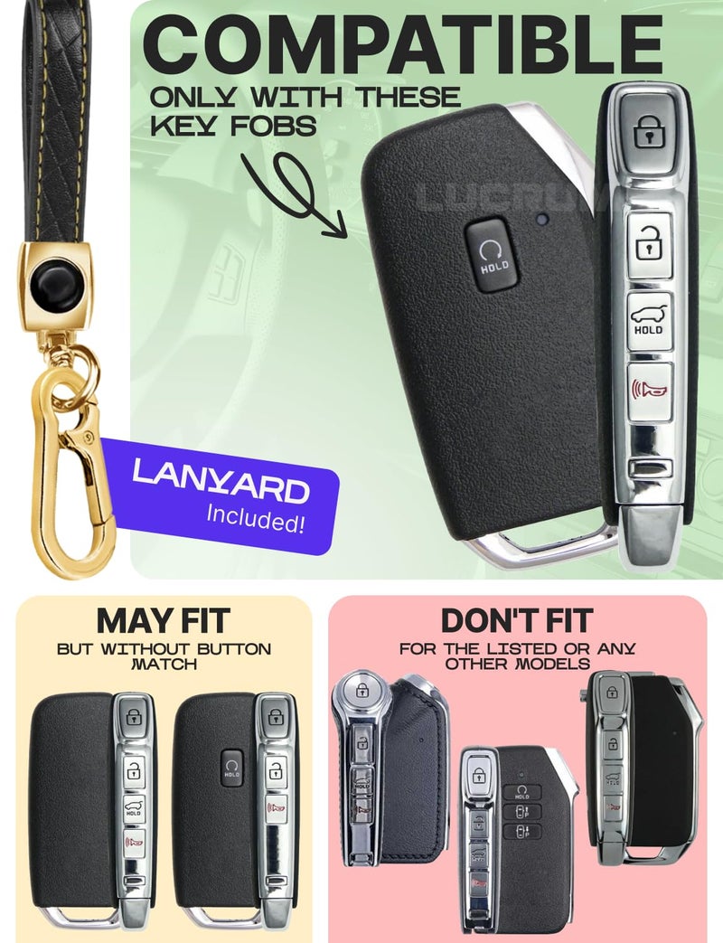 Lucrum For Kia Key Fob Cover And Leather Keychain - Full Cover Key Case For Kia Sportage  Soul  Forte  Telluride  Ev6  Niro  K5  Stinger - 2018-2023 Tpu Keyfob Cover - Blue And Gold - Image 2