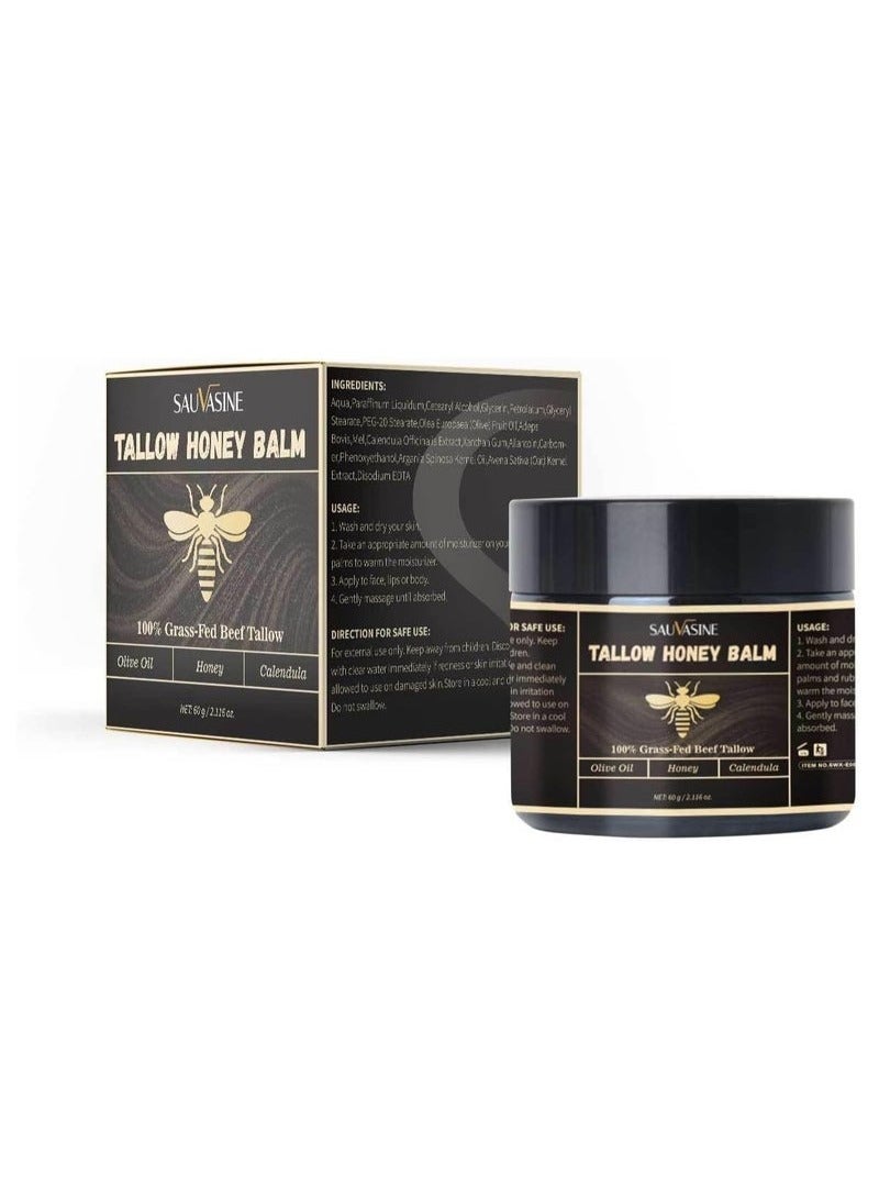 SAUVASINE Tallow and Honey Moisturizing Cream – Grass-Fed Beef Tallow Balm for Face & Body - Image 1