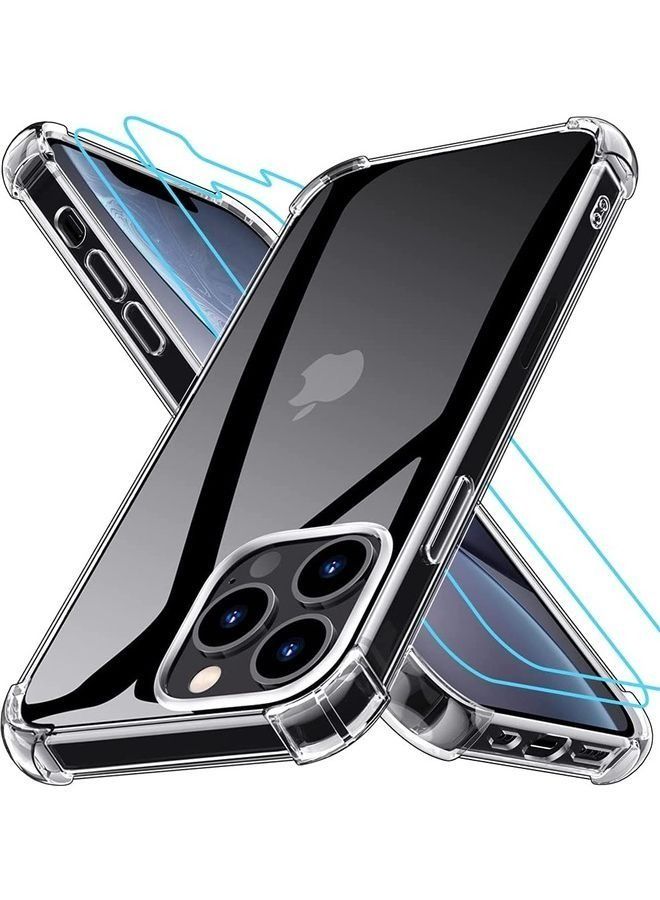 جراب غطاء وسادة هوائي متطور مع واقي شاشة زجاجي مقسى لهاتف iPhone 13 Pro 6.1 بوصة شفاف - Image 1