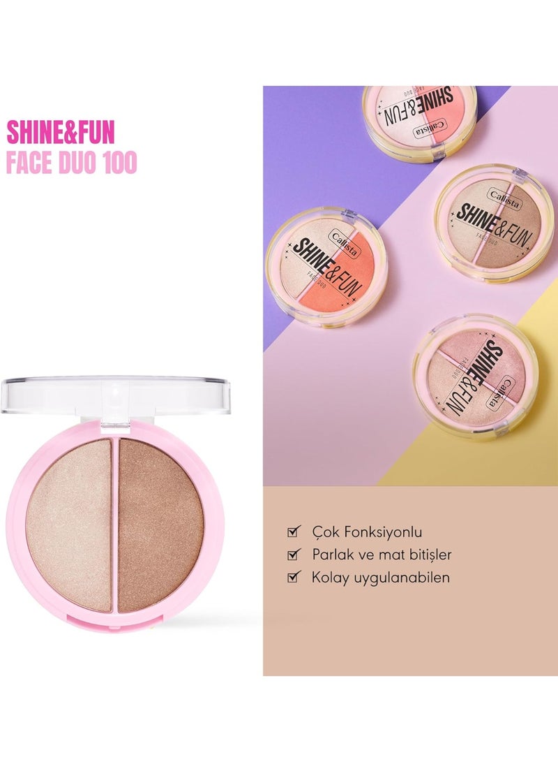 كاليستا مجموعة Shine & Fun للوجه 130 – لوحة بظلال مضيئة وأحمر خدود وبرونزر بلمسة مطفية ولامعة - Image 4