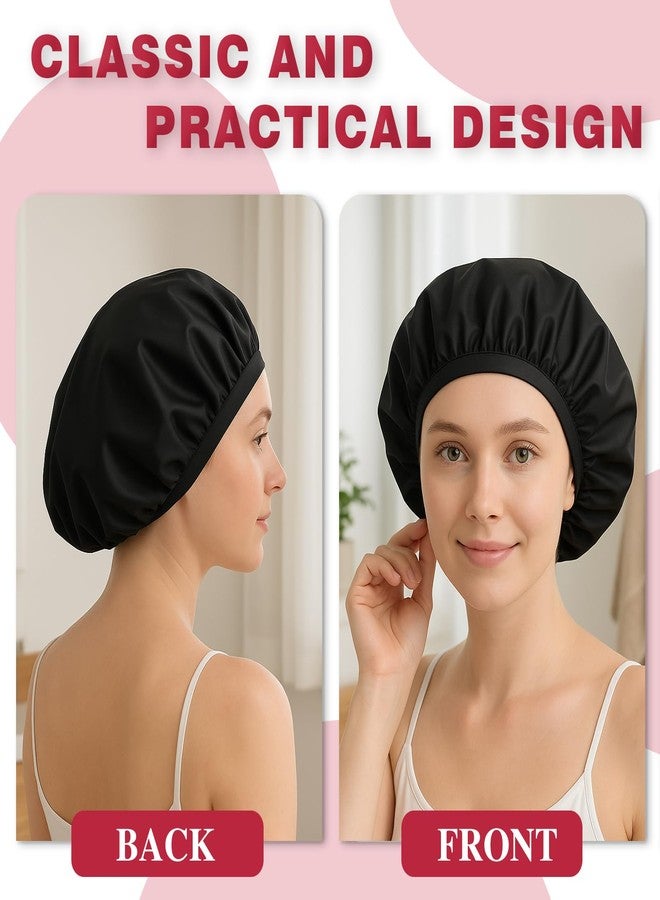 Brvlsoc Triple-Layer Terry Lined Shower Cap – Reusable Waterproof Large Cap for Women with Long, Thick, or Curly Hair (Black) - Image 4