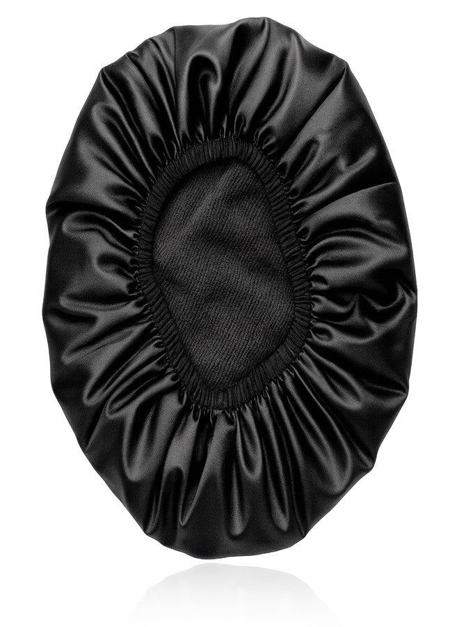 Brvlsoc Triple-Layer Terry Lined Shower Cap – Reusable Waterproof Large Cap for Women with Long, Thick, or Curly Hair (Black) - Image 1