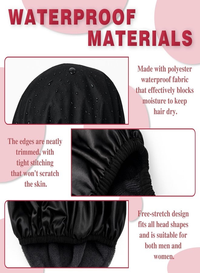 Brvlsoc Triple-Layer Terry Lined Shower Cap – Reusable Waterproof Large Cap for Women with Long, Thick, or Curly Hair (Black) - Image 3