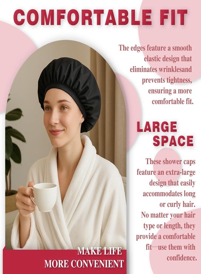 Brvlsoc Triple-Layer Terry Lined Shower Cap – Reusable Waterproof Large Cap for Women with Long, Thick, or Curly Hair (Black) - Image 5