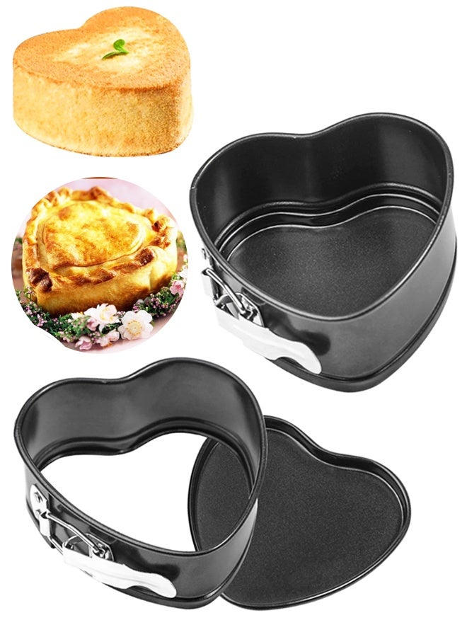 4 Inch Heart Springform Pans Mini Nonstick Cheesecake Pans Removable Bottom Carbon Steel Baking Mold - Image 1